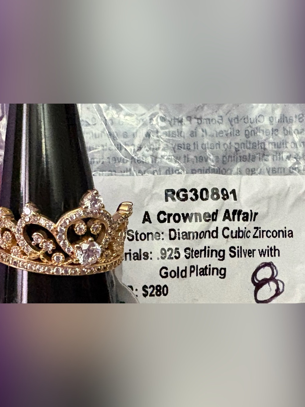 Bomb Party Vermeil “ A Crowned Affair”  .925 sterling silver/ gold plated size 8